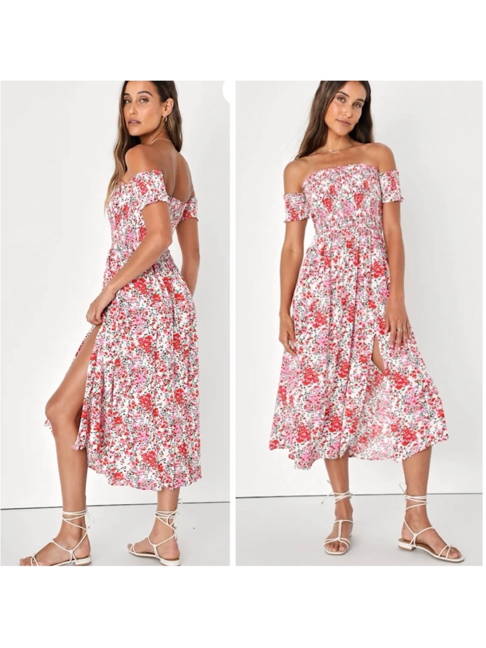 LULU'S Floral Off Shoulder Ruched Flowy Sundress Size Small